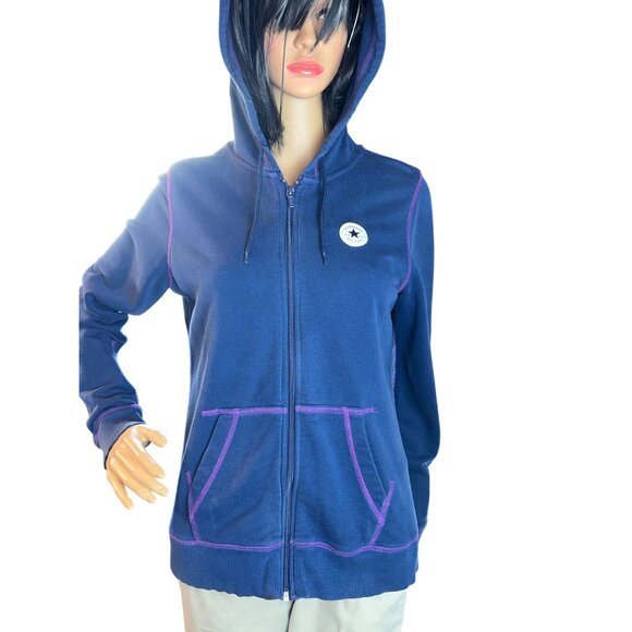 Converse Womens Vintage Front Zip Hoodie Medium Y2K Grunge Alternative - Picture 1 of 12